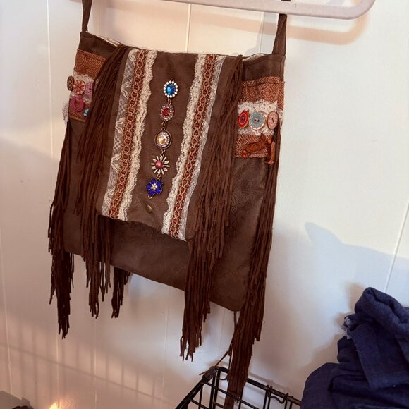Leather Shoulder Bag, Purse, Pocketbook, Handbag, Boho, Suede Fringe - Picture 3 of 11